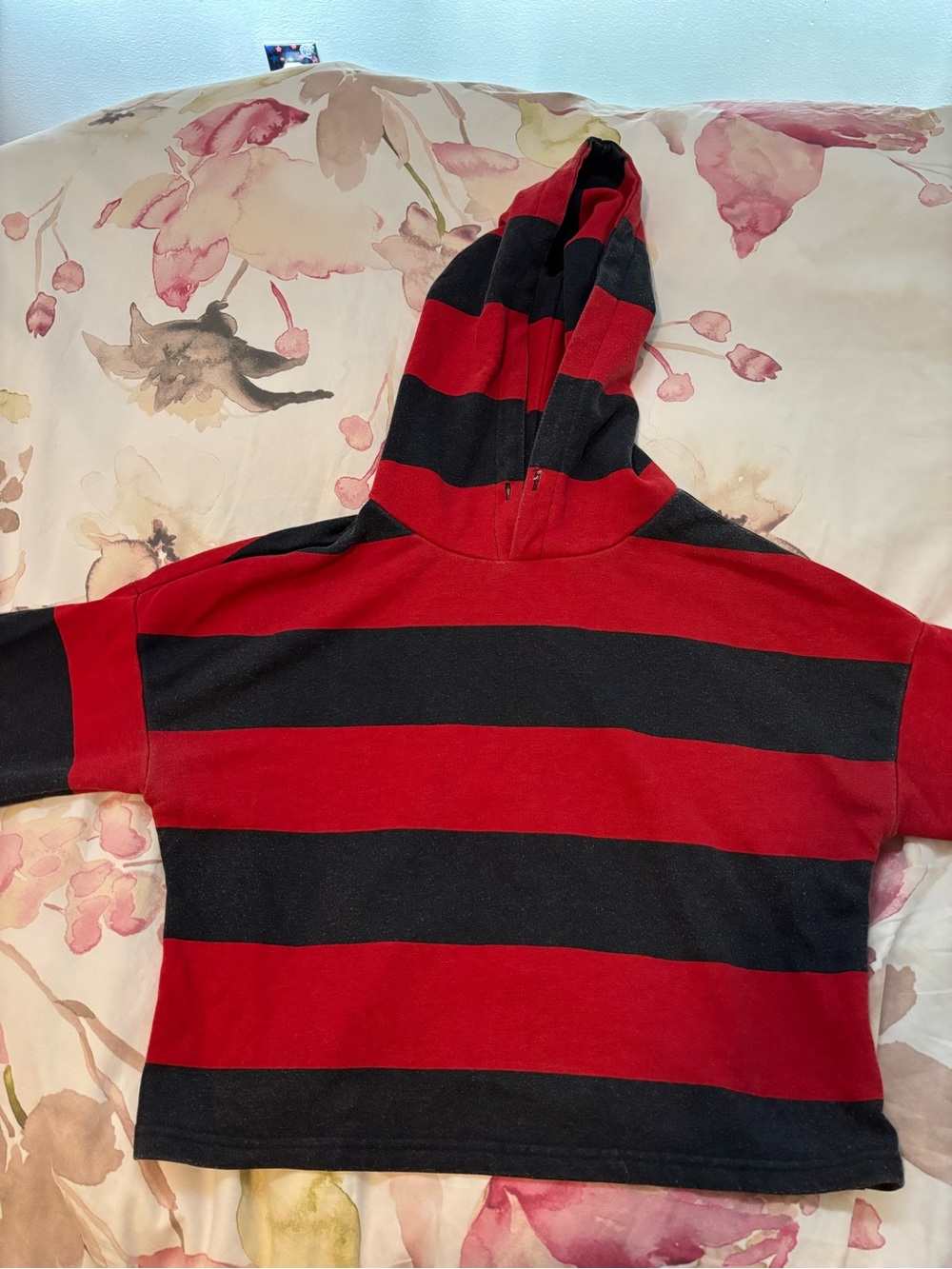 bleuh ciel Red and Black Striped Hooded Top